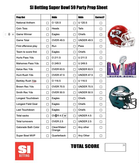 super bowl prop bets sheet|Super Bowl Prop Bet Sheet PDF: Free Printable Props List for .